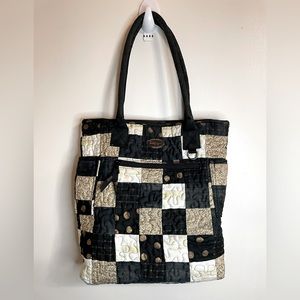 Donna Sharp Patchwork Quilted Purse Handbag Tote Brown with Black Interior